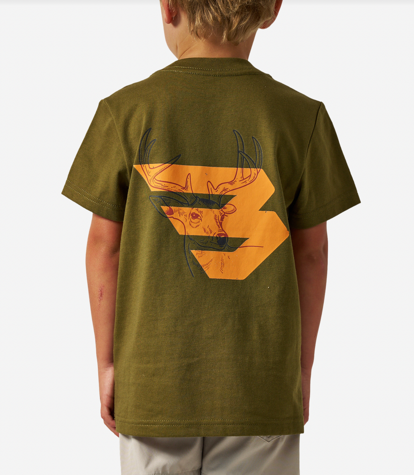 Youth Tee-Deer Flying B-Orange Logo-Hunter Green