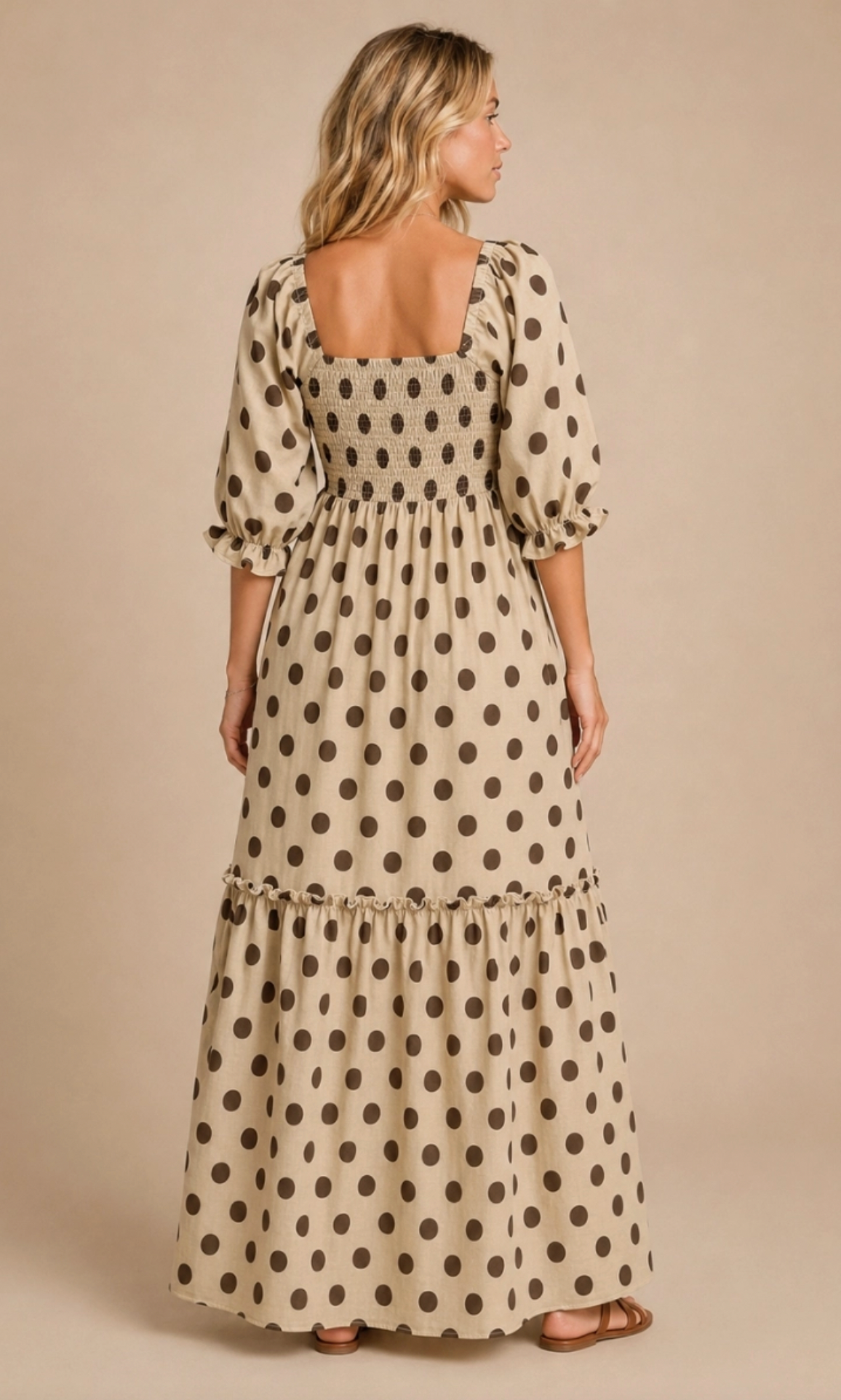 Beige Polka Dot Maxi Dress