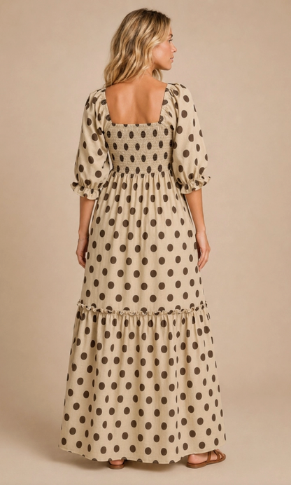 Beige Polka Dot Maxi Dress