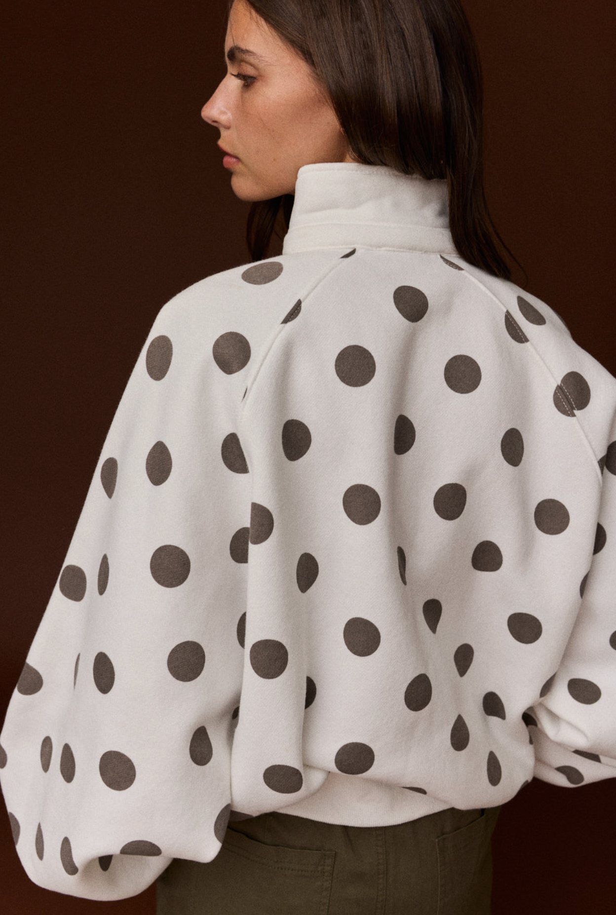Collar Half-Snap Button Polka Dot Sweatshirt