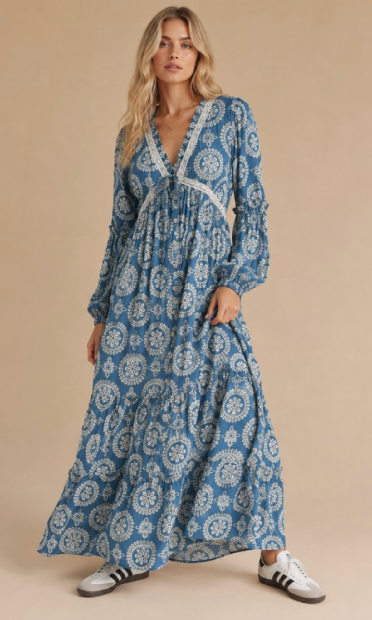 Boho Charm V Neck Maxi Dress