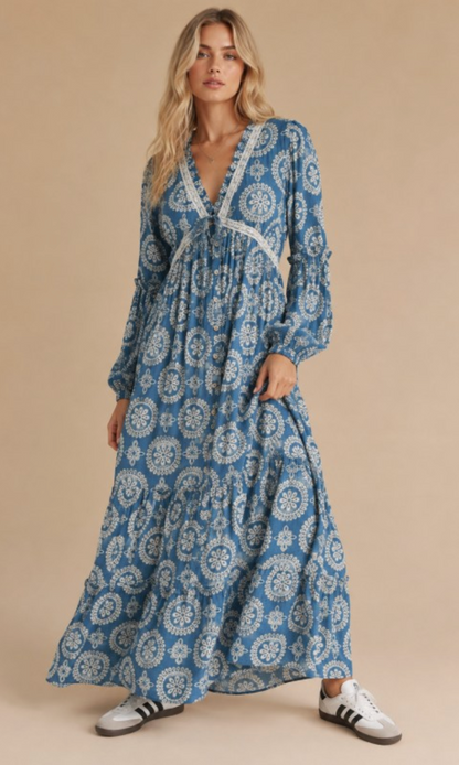 Boho Charm V Neck Maxi Dress