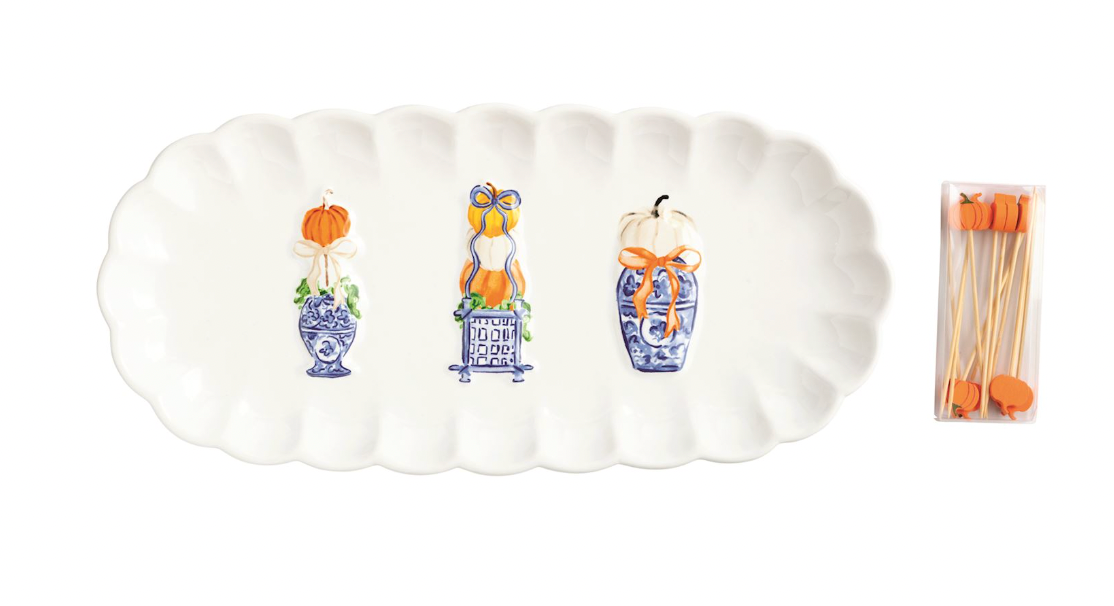 Pumpkin Topiary Tray & Toothpick Set
