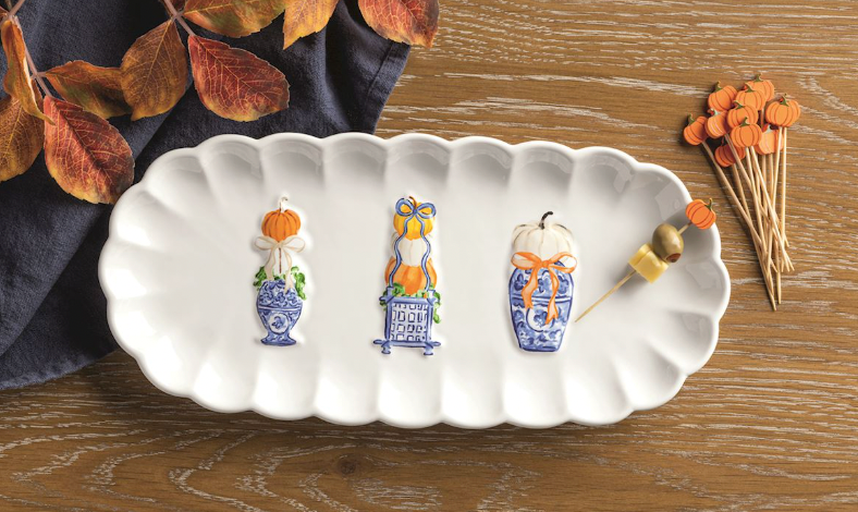 Pumpkin Topiary Tray & Toothpick Set