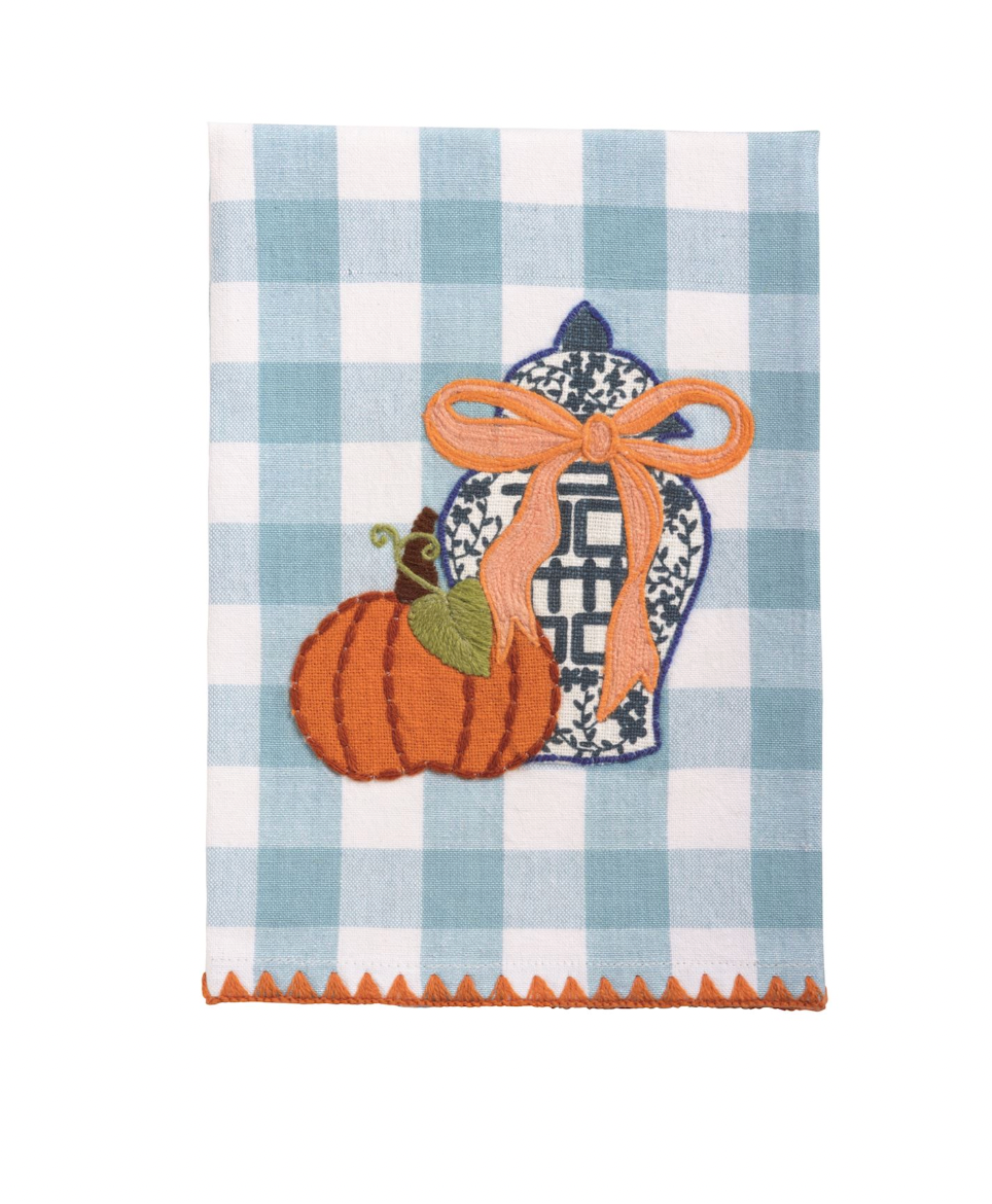 Gingham Pumpkin Appliqué Topiary Towel