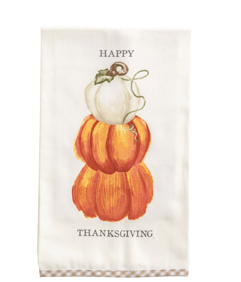 Happy Thanksgiving Gingham Hem Towel