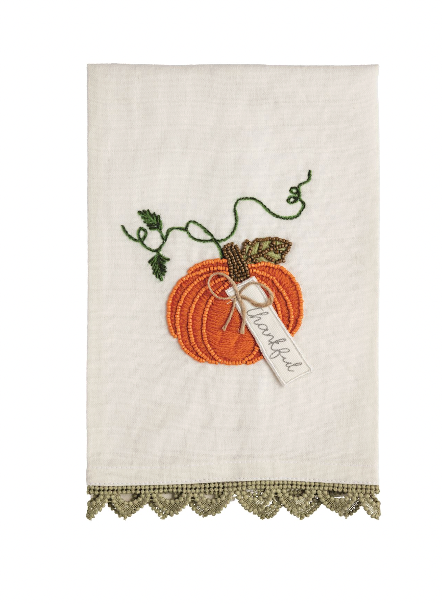 Single Pumpkin Beaded Embroidery Towel