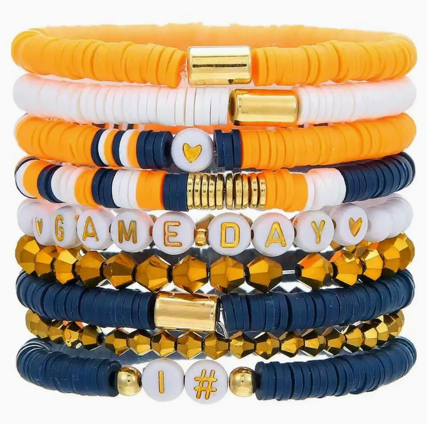 Auburn/Orange and Blue Stackable Bracelets