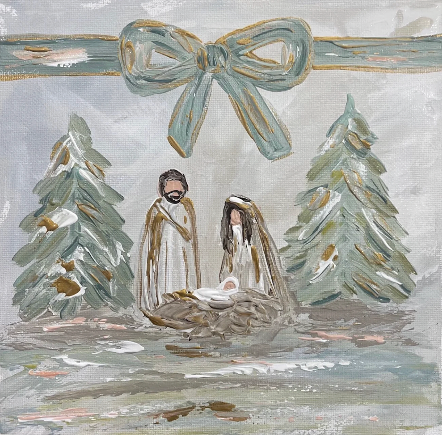 Bow Nativity Square Pillow