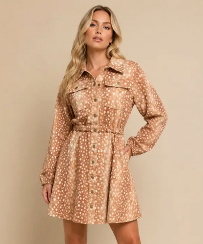 Fawn Print Denim Shirt Dress