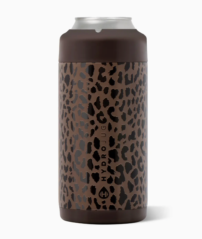 Brown Leopard HydroJug 12 oz Slim Can Cooler