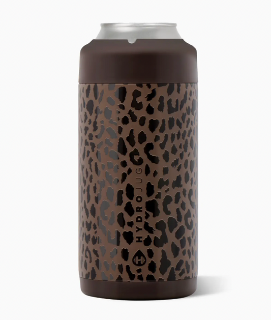 Brown Leopard HydroJug 12 oz Slim Can Cooler