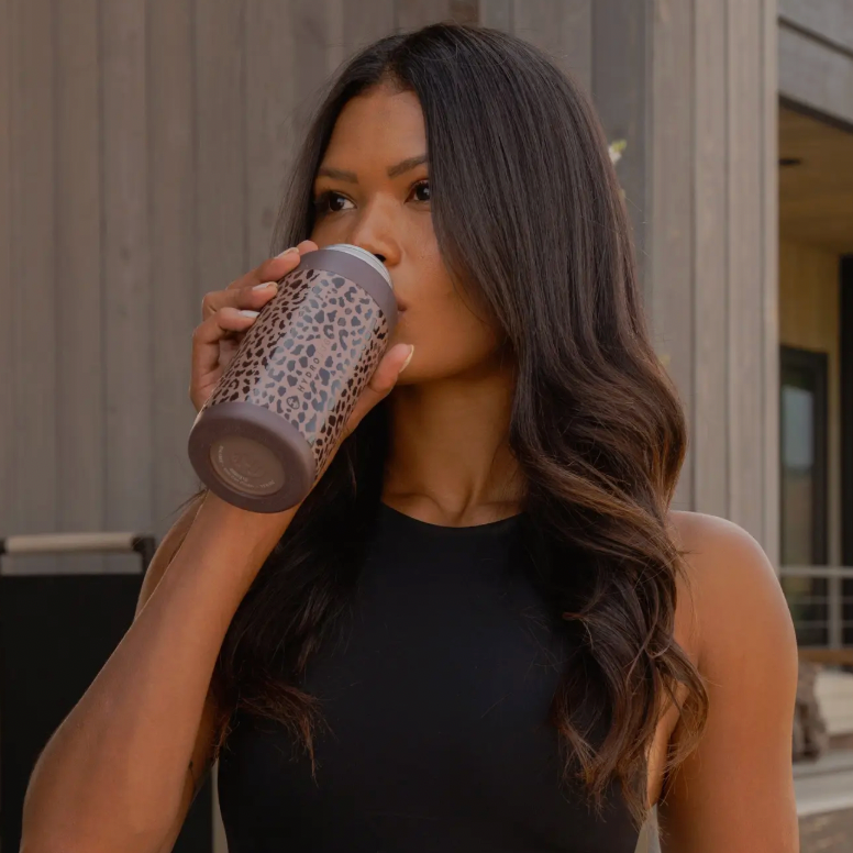 Brown Leopard HydroJug 12 oz Slim Can Cooler