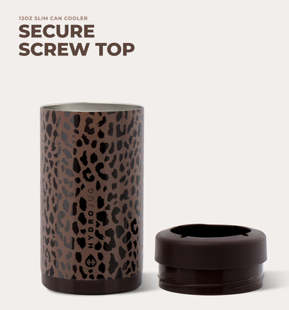 Brown Leopard HydroJug 12 oz Slim Can Cooler
