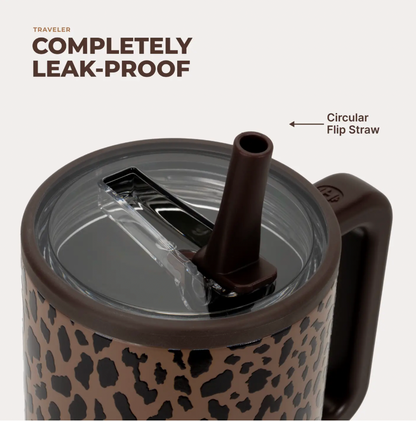 Brown Leopard HydroJug 40 oz Traveler Tumbler