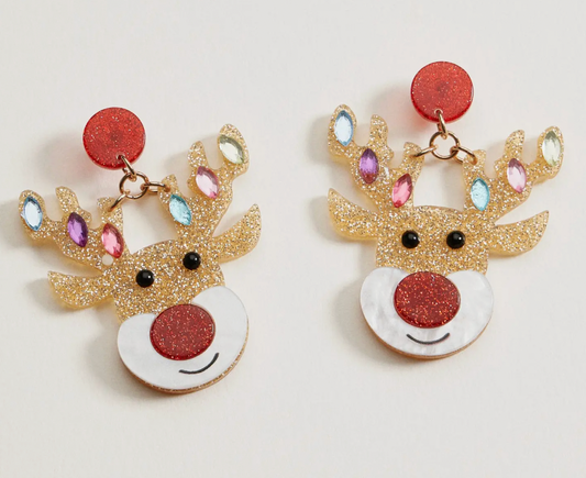 Glitter Rudolph Reindeer Earrings