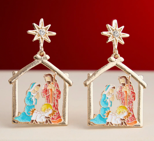 Nativity Scene Enamel Earrings with Titanium Posts