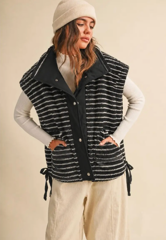 Striped Plush Fleece Oversized Vest