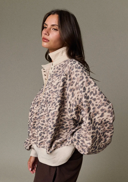 Leopard Print Snap Button Sweatshirt