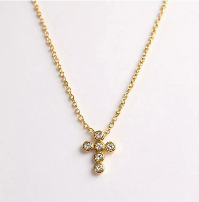 Baby Cross Necklace-Gold/Diamond