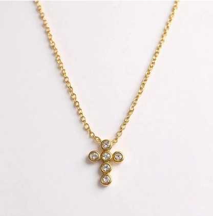 Baby Cross Necklace-Gold/Diamond