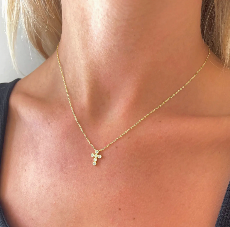 Baby Cross Necklace-Gold/Diamond
