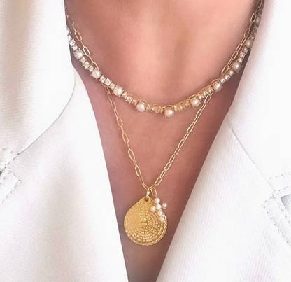 Lord's Prayer Medallion Chain with Pearl Cross