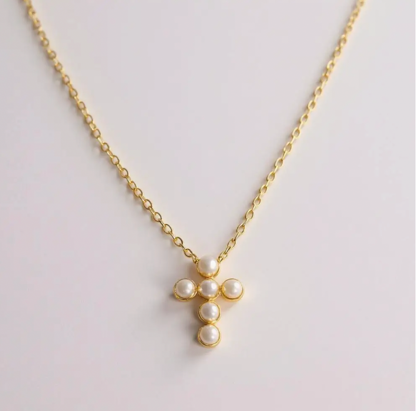 Baby Cross Necklace-Pearl