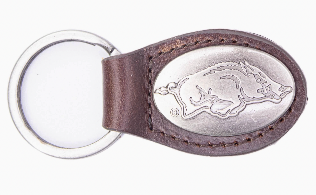 Arkansas Razorbacks Oval Leather Key Fob.