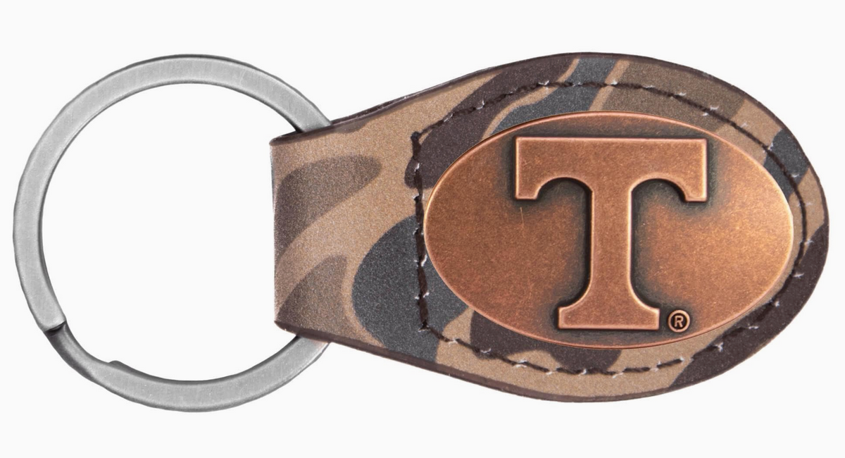 Tennessee Vols Oval Camo Leather Key Fob.