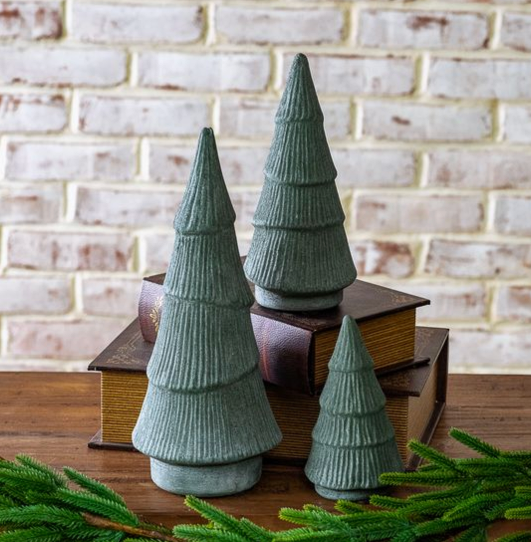 SMALL SHORT GREEN HOLIDAY CERAMIC TREES