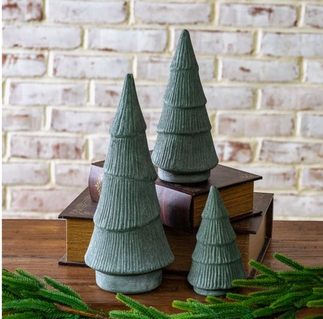 LARGE SHORT GREEN HOLIDAY CERAMIC TREES