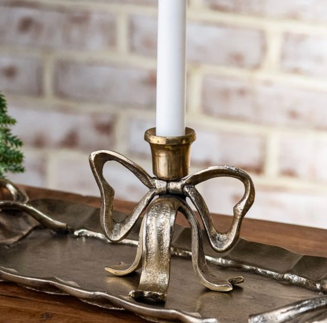 4.25" GOLD DECO BOW CANDLE HOLDER