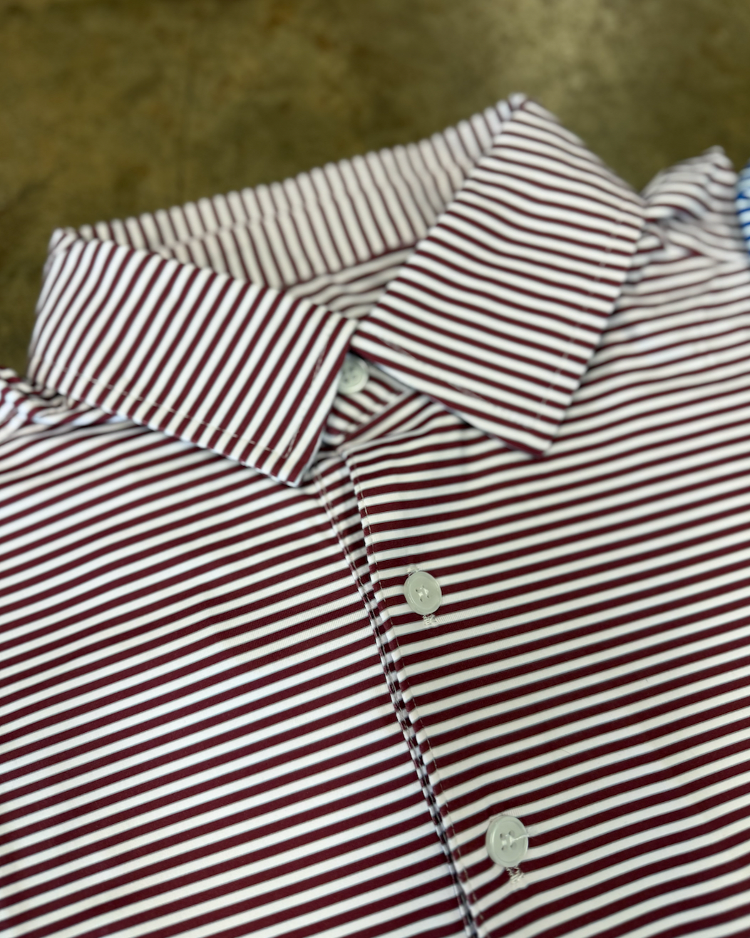 Micro Stripe Polo-Maroon, Grey, White