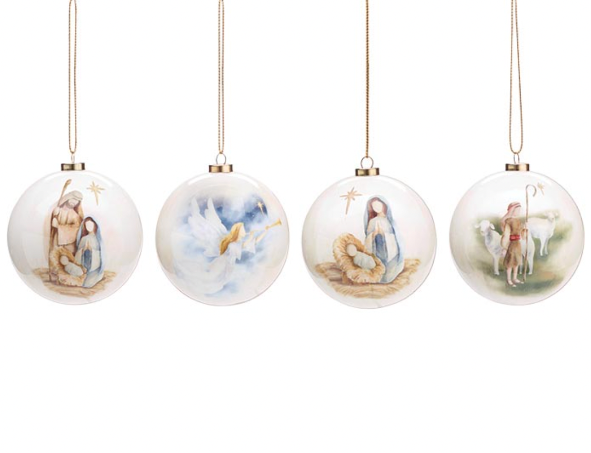 GREAT JOY NATIVITY ON IVORY ORNAMENT