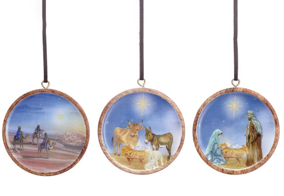 ASTD CIRCULAR MANGO WOOD RELIGIOUS ORN