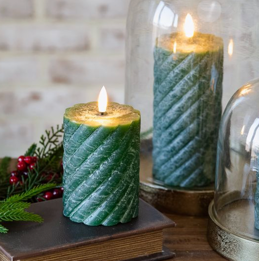 4" LED GREEN TWIST PILLAR CANDLE