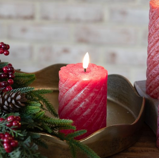 4" LED RED TWIST PILLAR CANDLE