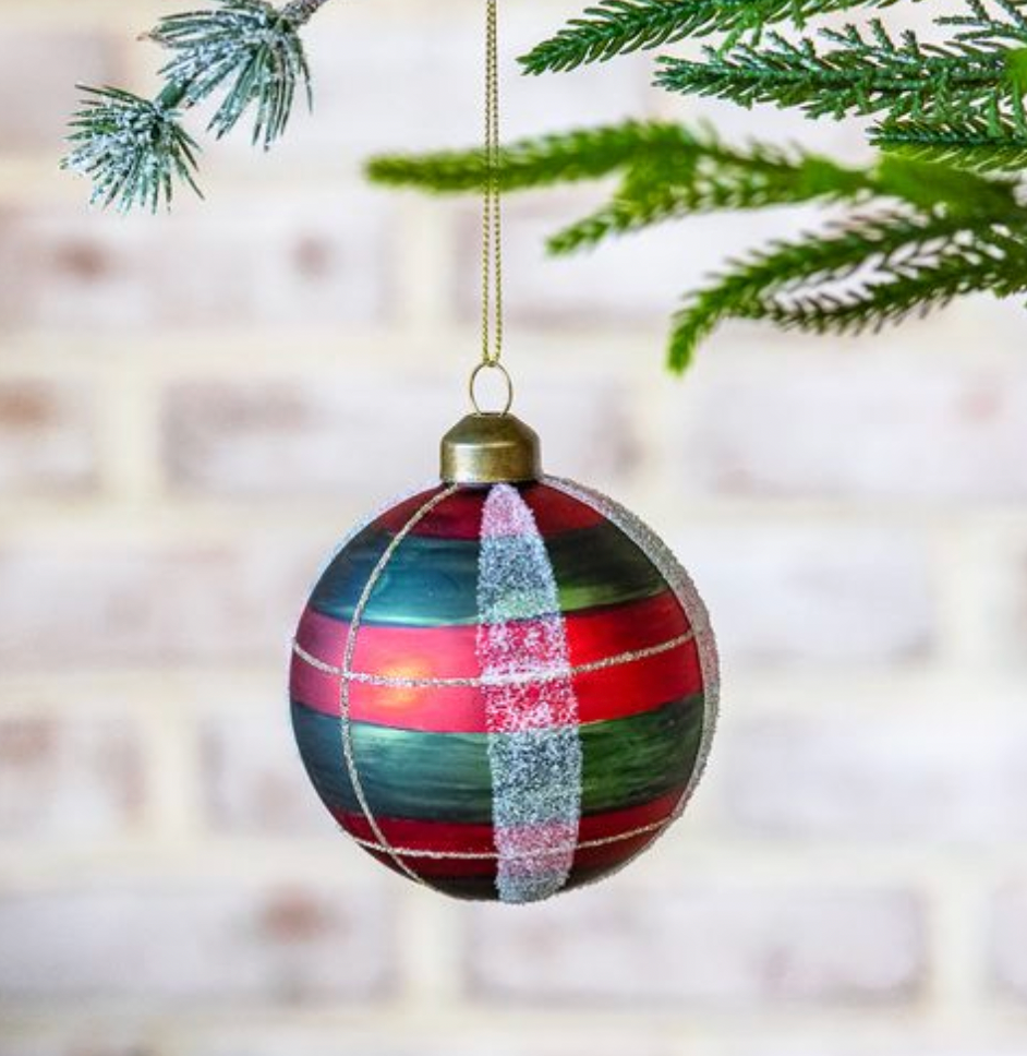 3" PLAID GLASS BALL ORNAMENT