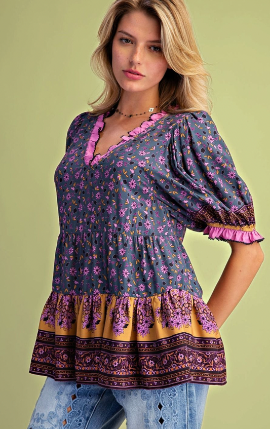 Printed Poplin Woven Top