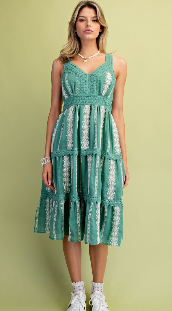 EMBROIDERY DETAILING TIERED DRESS