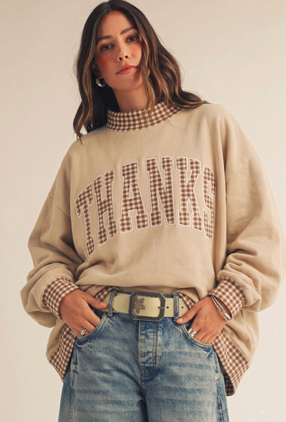 Vintage Thanks Gingham Patch Pullover