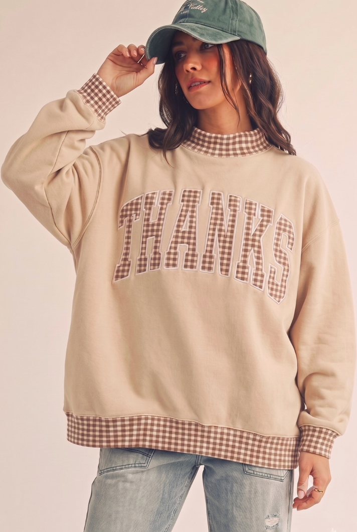 Vintage Thanks Gingham Patch Pullover
