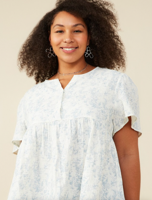 Plus Cloud Print Gauze Peplum Top