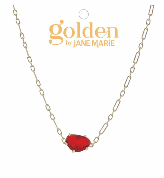 16" 18K Gold Paperclip Chain Birthstone Stone