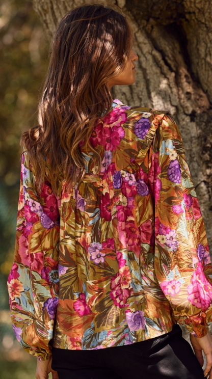 Floral Balloon Sleeve Blouse
