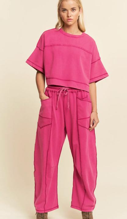 MINERAL WASHED EXPOSED BARREL PANTS SET