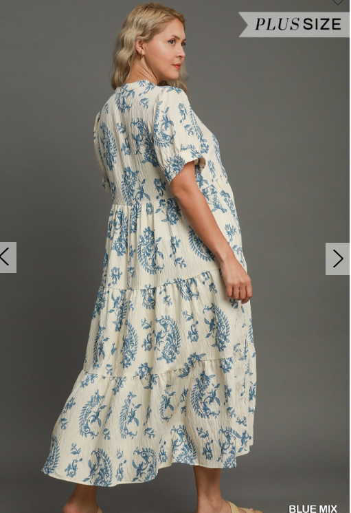 Blue Floral Tiered Print Maxi Dress