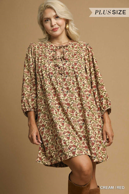 Floral Tie-Neck Babydoll Dress