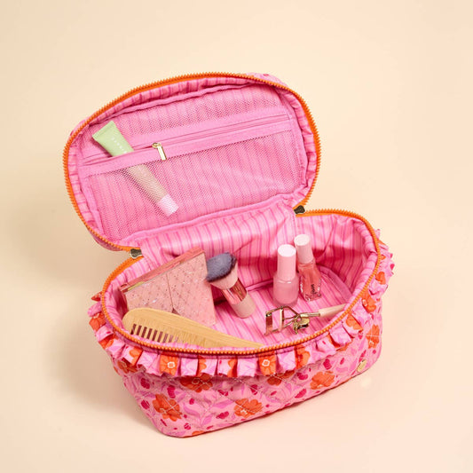 Glam & Go Quilted Cosmetic Bag–Poppin' Petals Hot Pink